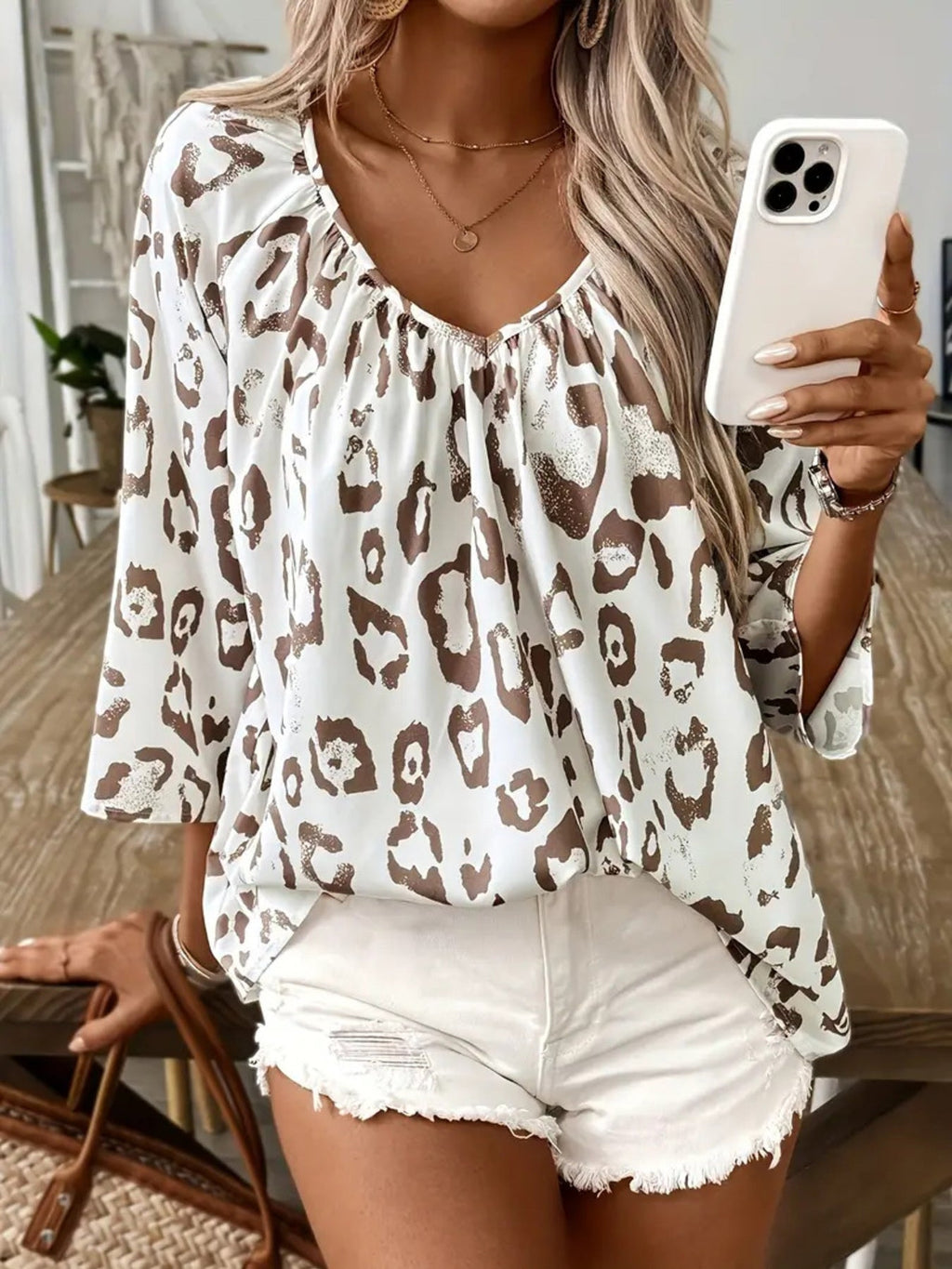 Leopard Print V-Neck Blouse