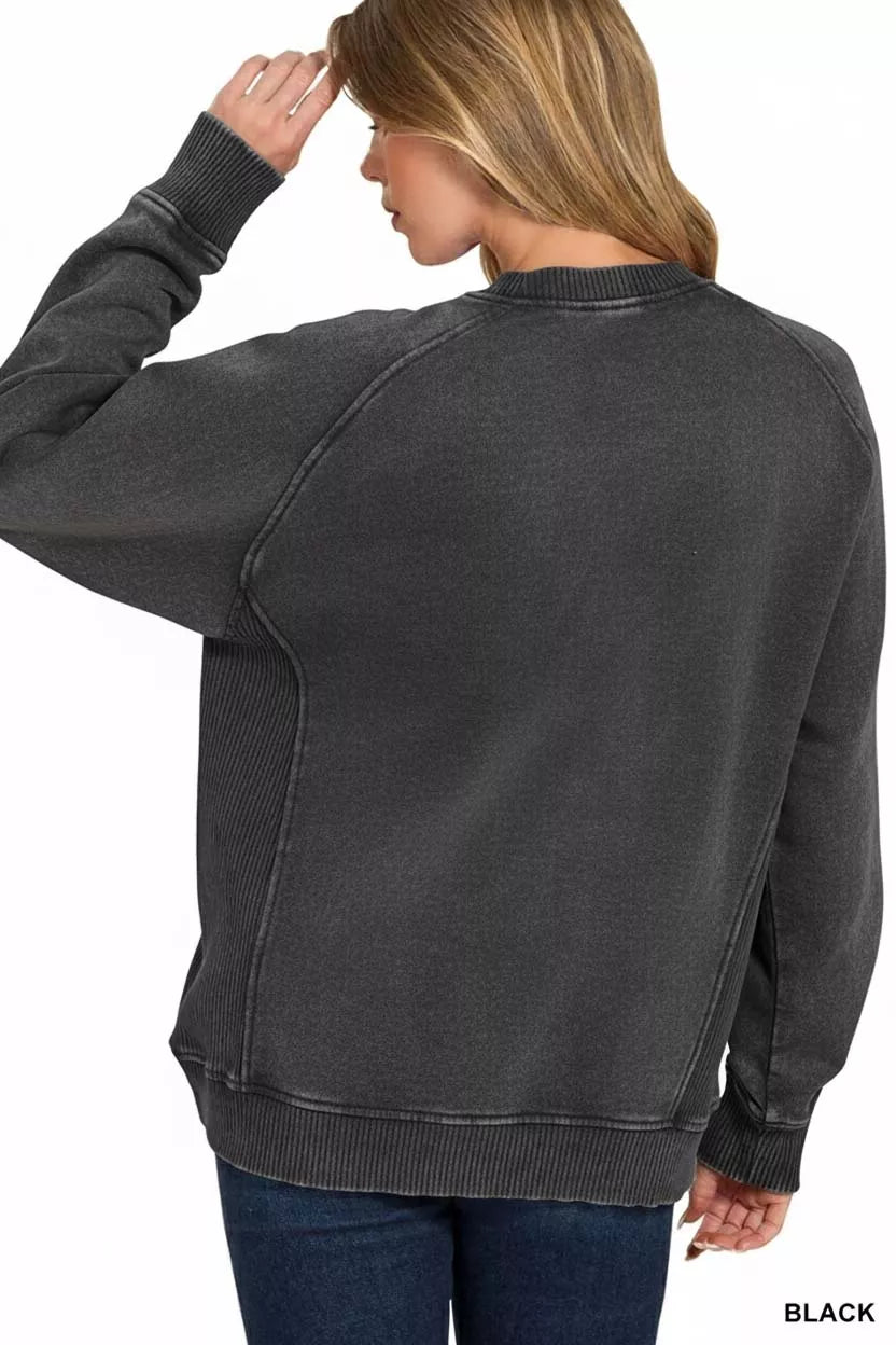 Zenana Acid Washed Fleece Sweatshirt with Side Rib