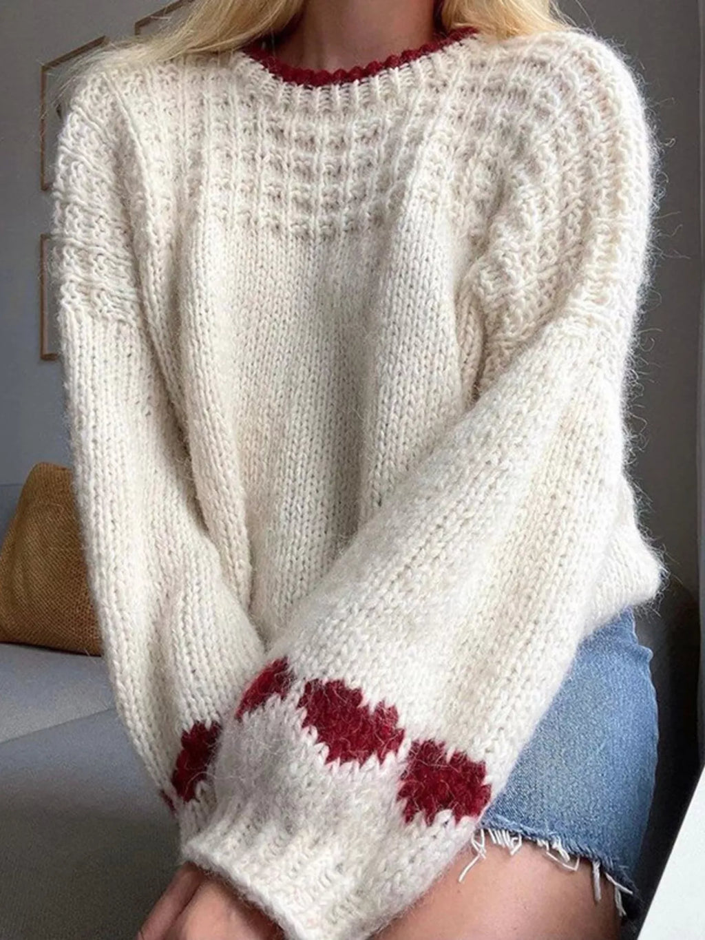 Contrast Trim Round Neck Sweater