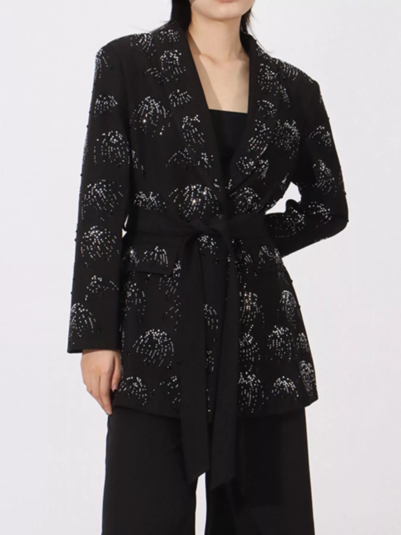 Rhinestone Button Down Long Sleeve Blazer