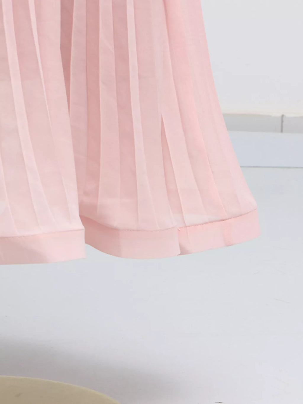Frill Lapel Collar Top and Pleated Skirt Set