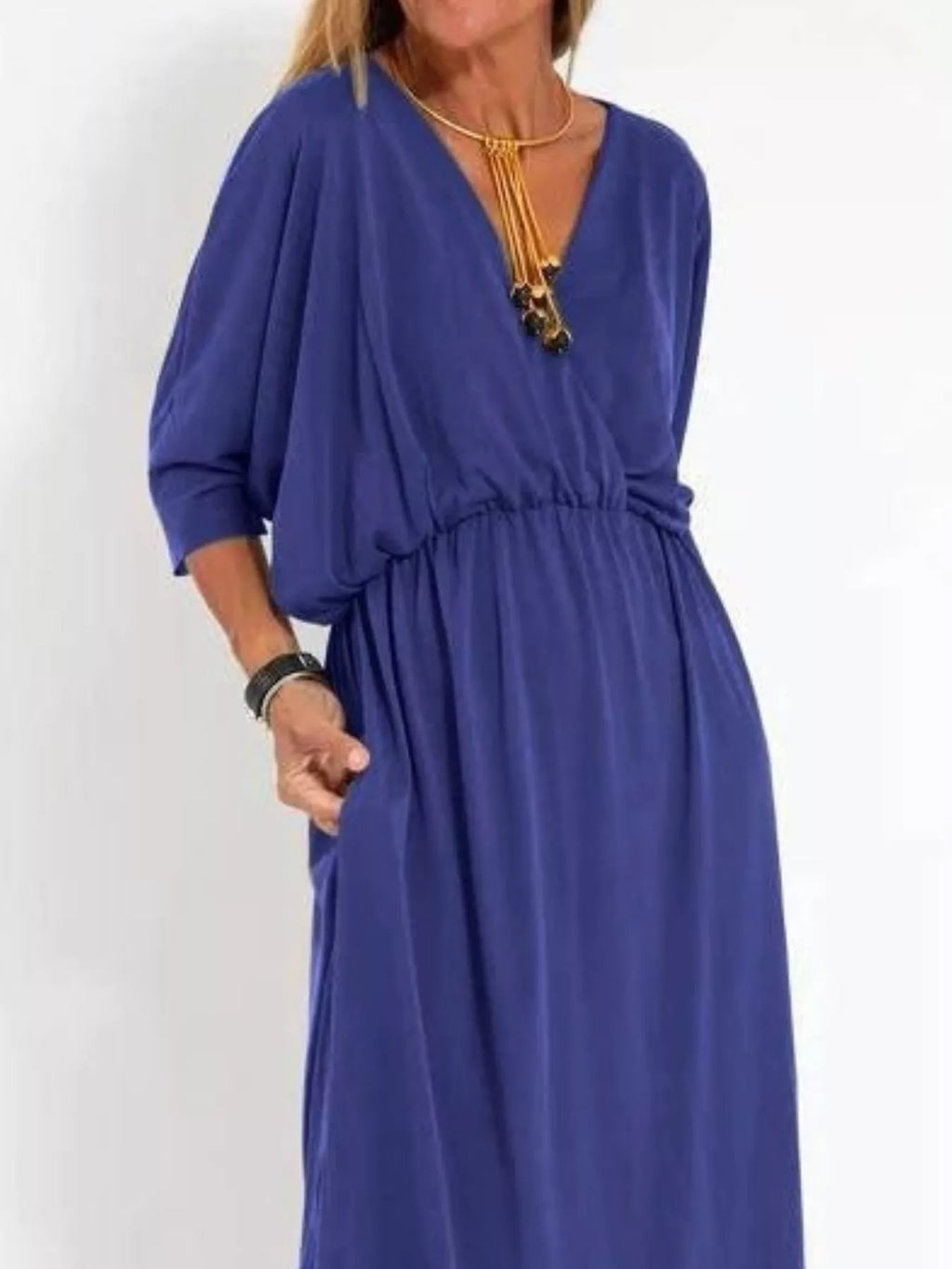 Full Size V-Neck Batwing Sleeve Maxi Dress with Side Slits Plus Size