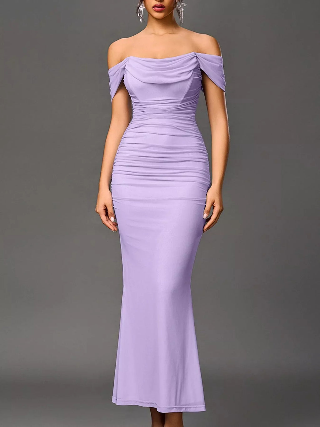 Off-Shoulder Ruched Mermaid Maxi Dress