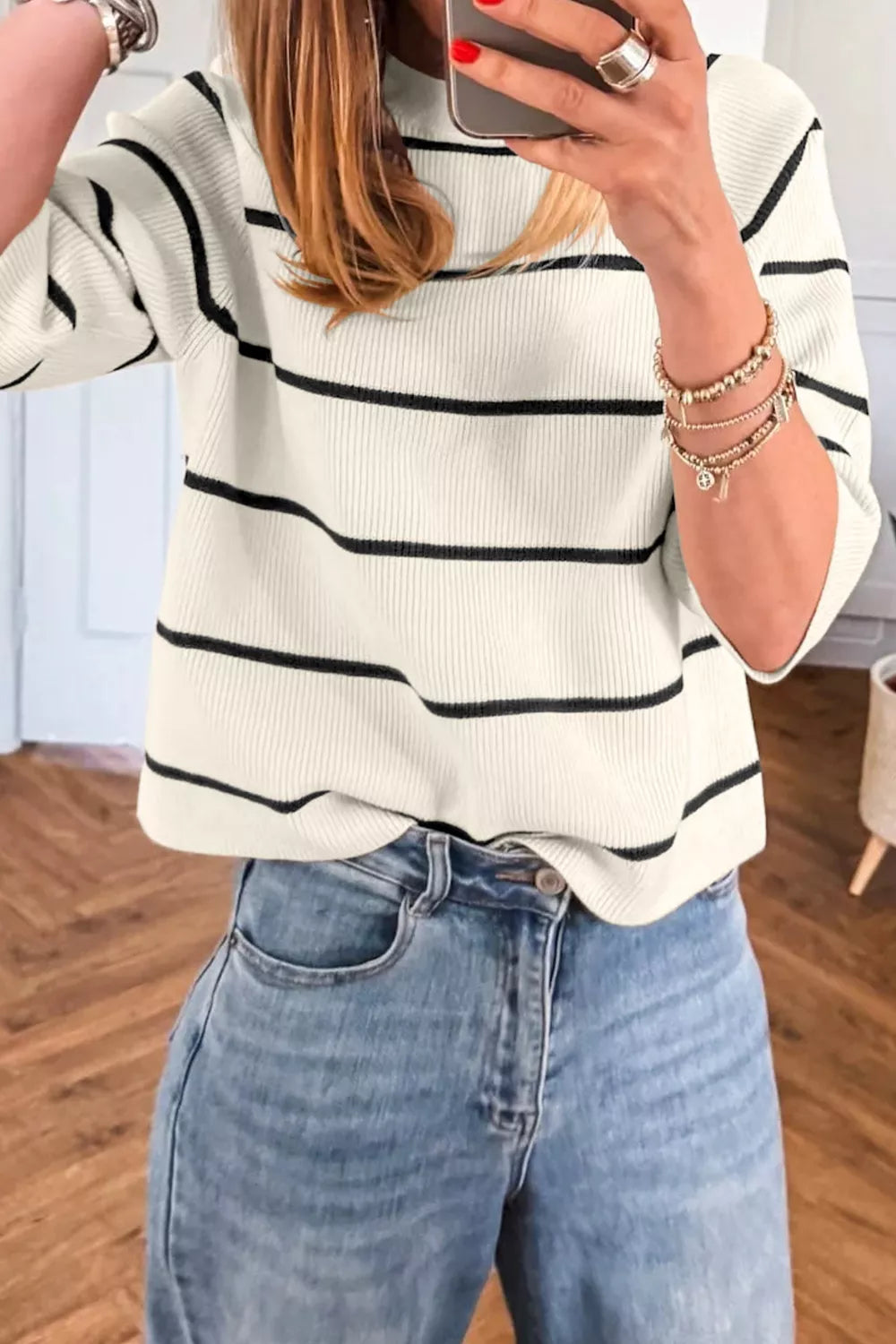 Striped Ribbed Knit Sweater