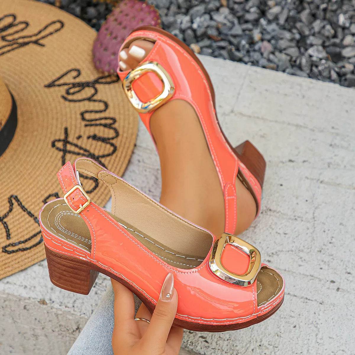 Peep Toe Block Heels Sandals