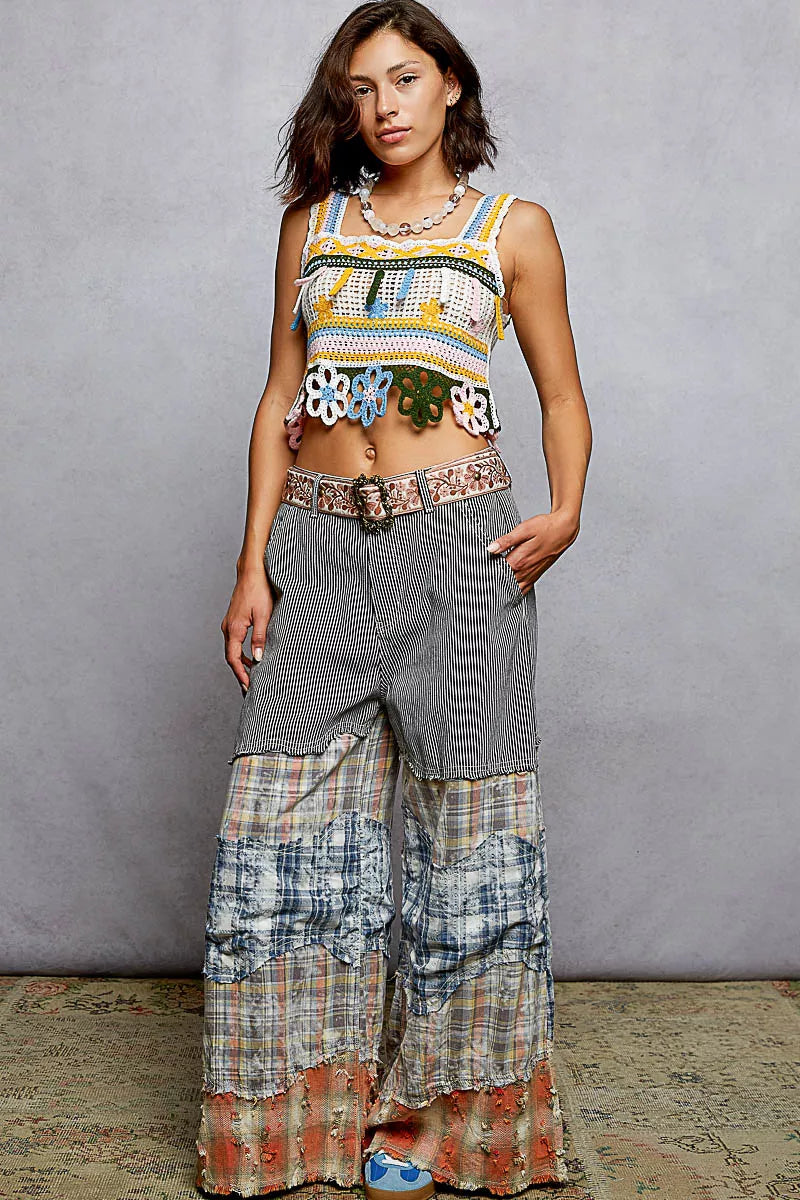 POL Cutout Flower Cropped Crochet Cami with with Dangle Detail