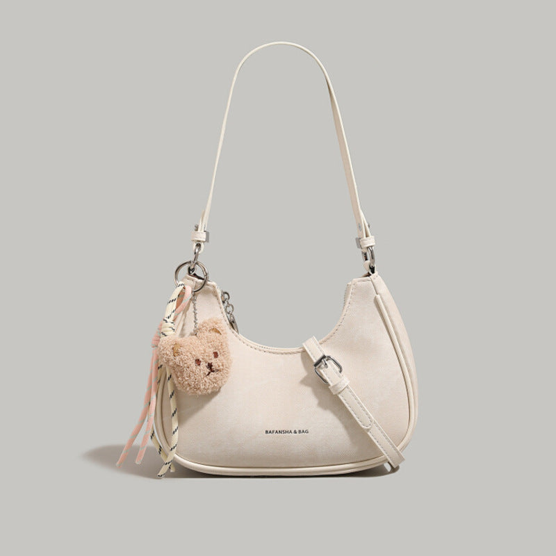 Crescent Shoulder Bag with Teddy Bear Charm