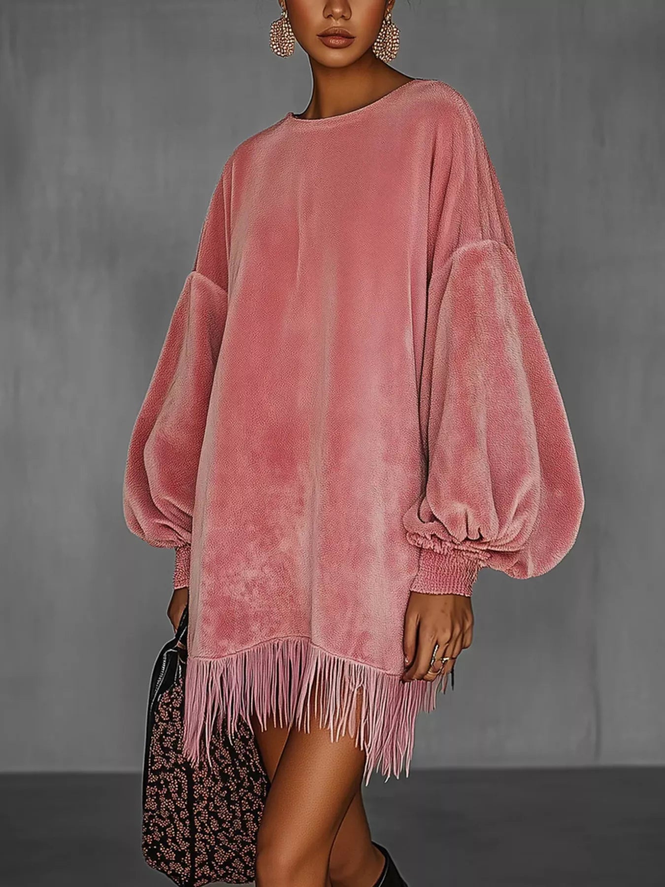 Velvet Fringe Hem Mini Dress