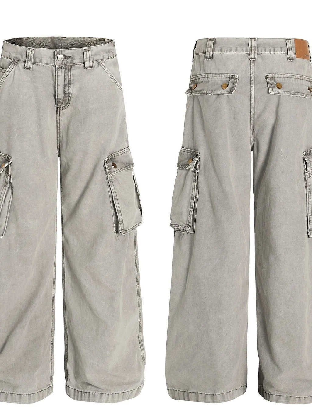 Men's Washed Wide Leg Cargo Jeans with Multiple Pockets