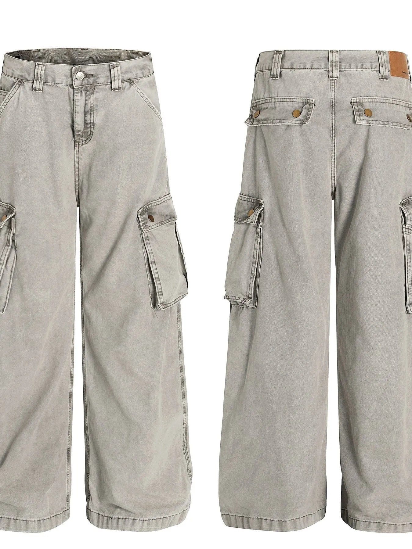 Men's Washed Wide Leg Cargo Jeans with Multiple Pockets