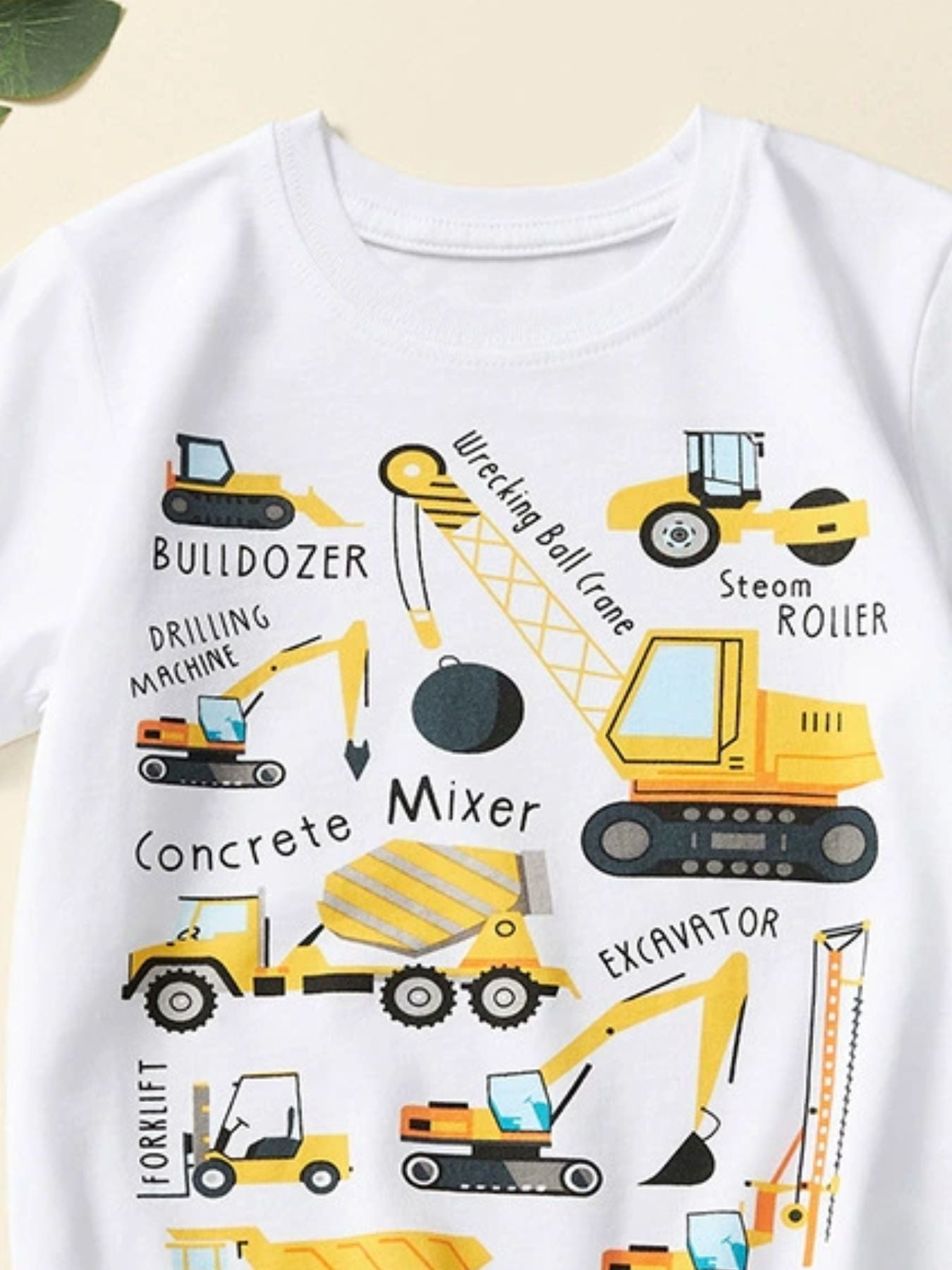 Children's Construction Vehicle Crew Neck Short Sleeve T-Shirt