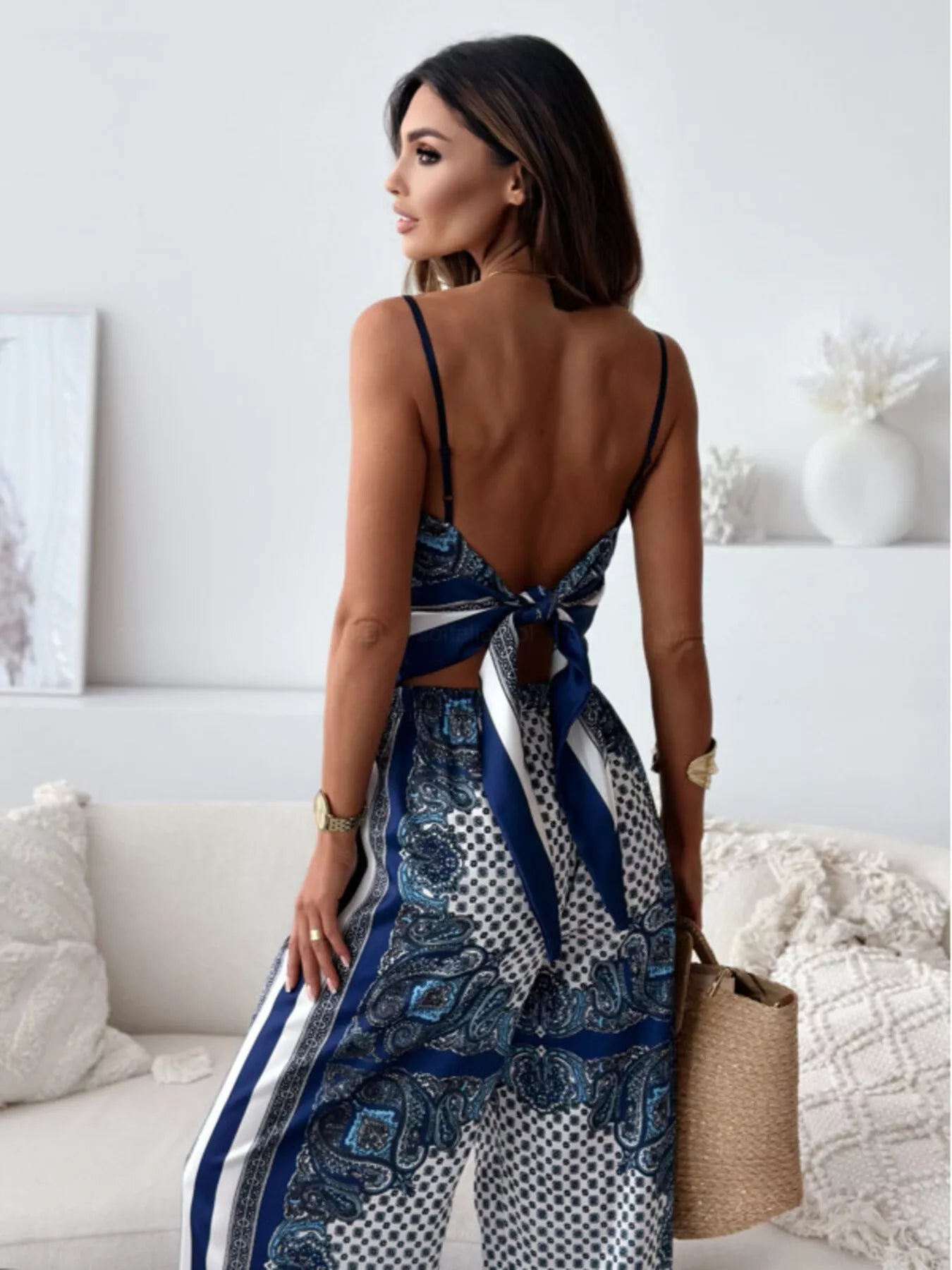 Printed Cami and Wide Leg Pants Set