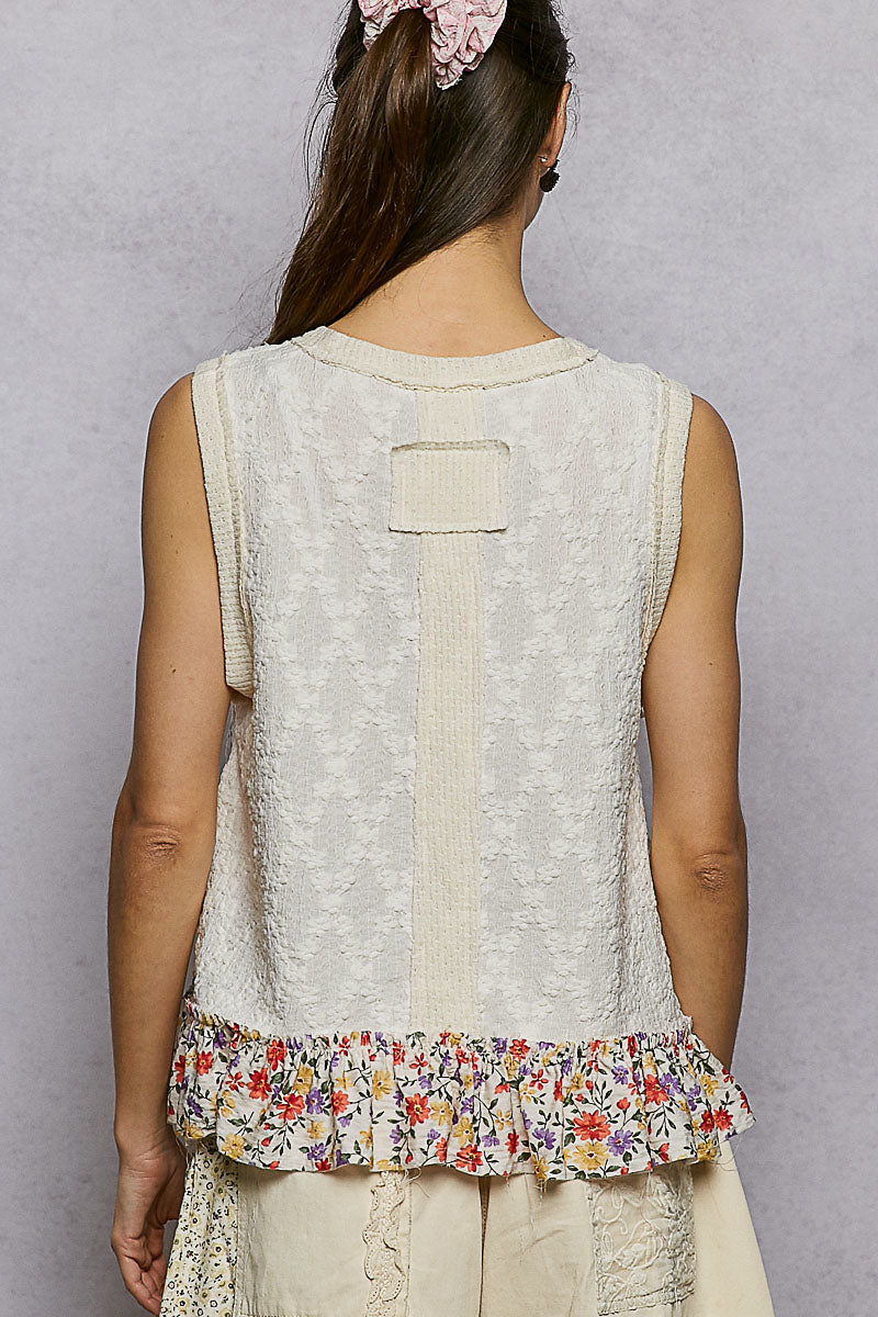 POL Floral Print V-Neck Textured Tank