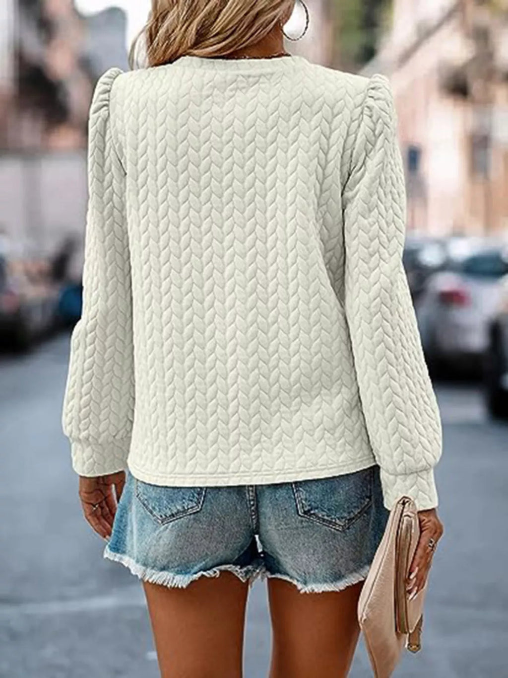 Texture Round Neck Long Sleeve Sweatshirt