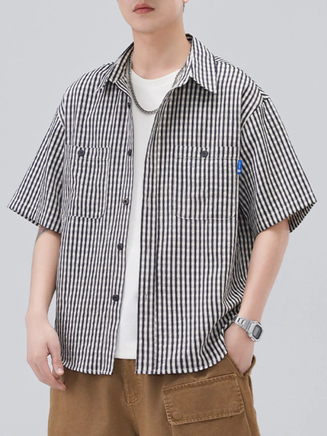 Men's Plus Size Striped Short Sleeve Shirt