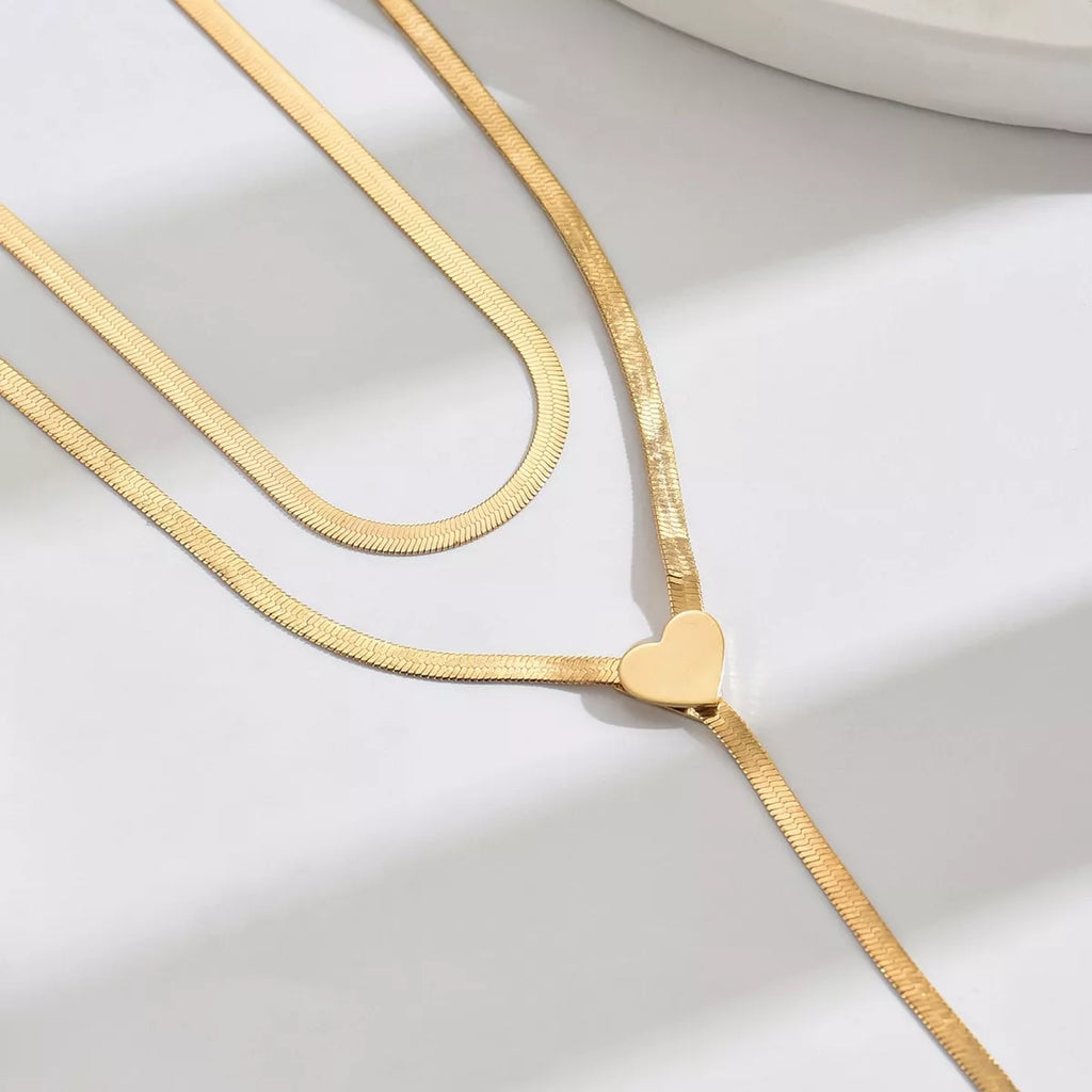 2 Piece 18K Gold-Plated Heart Necklace