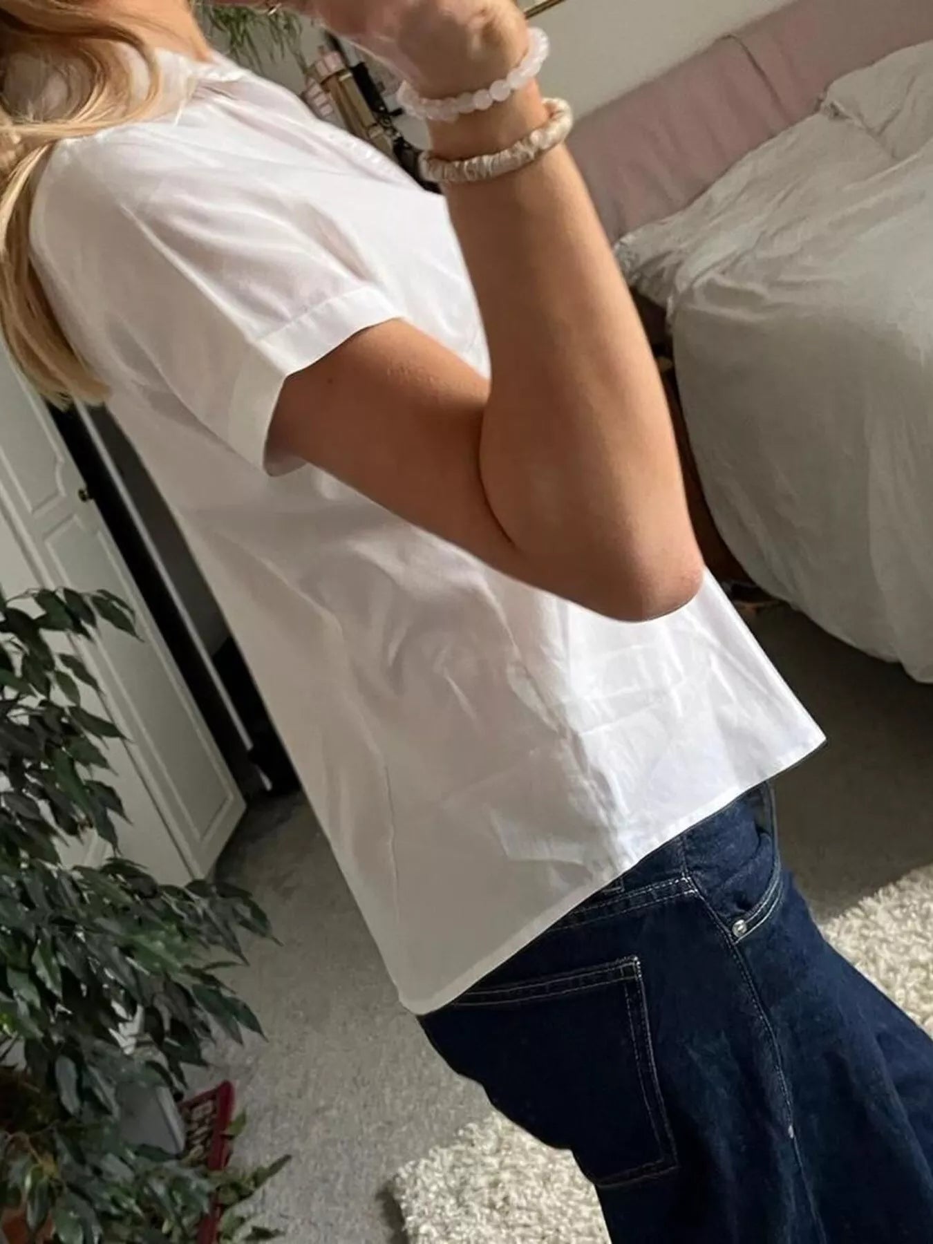 Button Dwon Pleated Short Sleeve Shirt