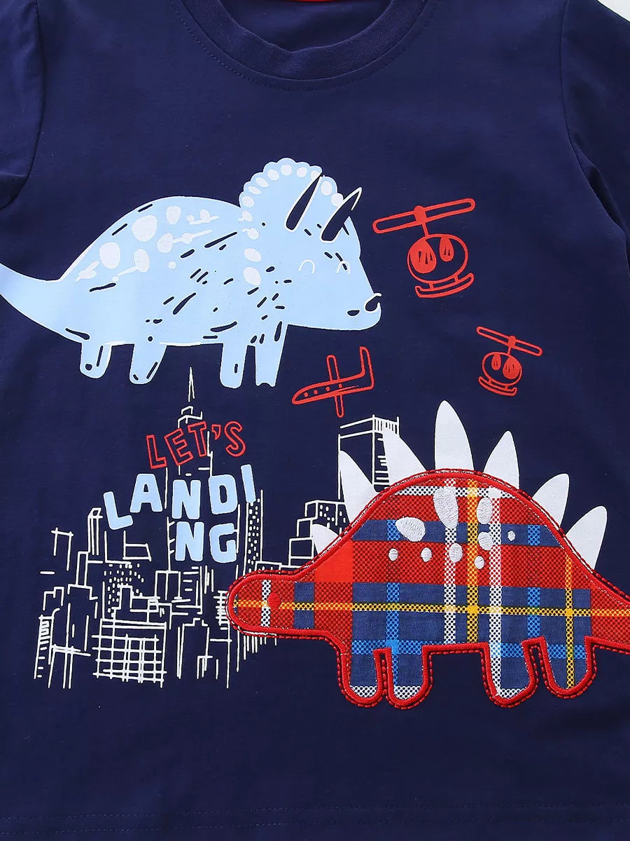 Children's Dinosaur Graphic Tee and Plaid Shorts Set