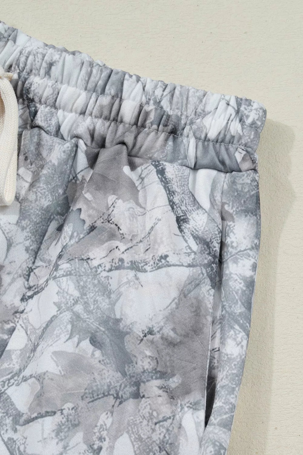 Abstract Woodland Camo Print Baggy Pullover Drawstring Shorts Set