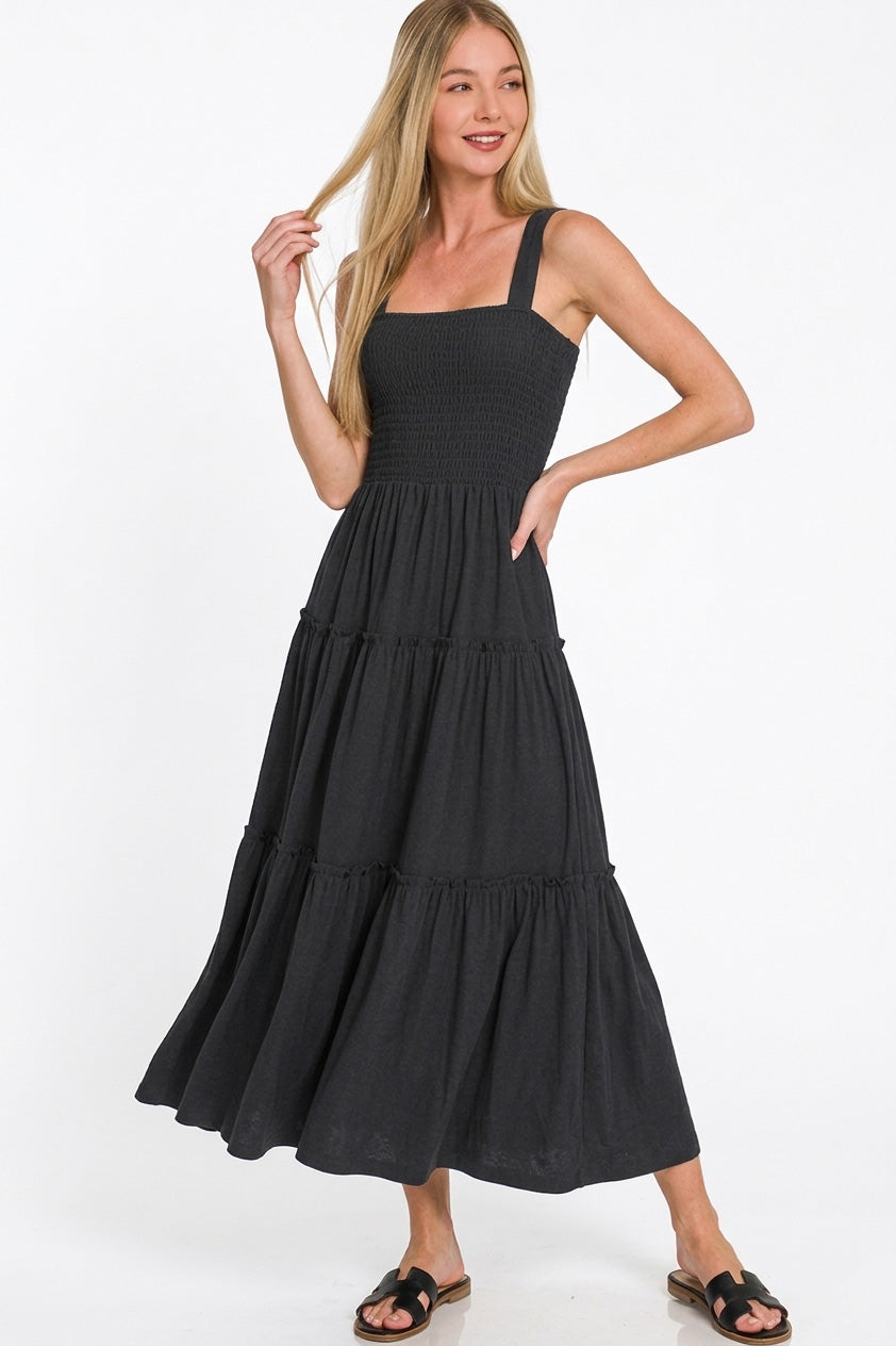 Zenana Smocked Tiered Midi Dress