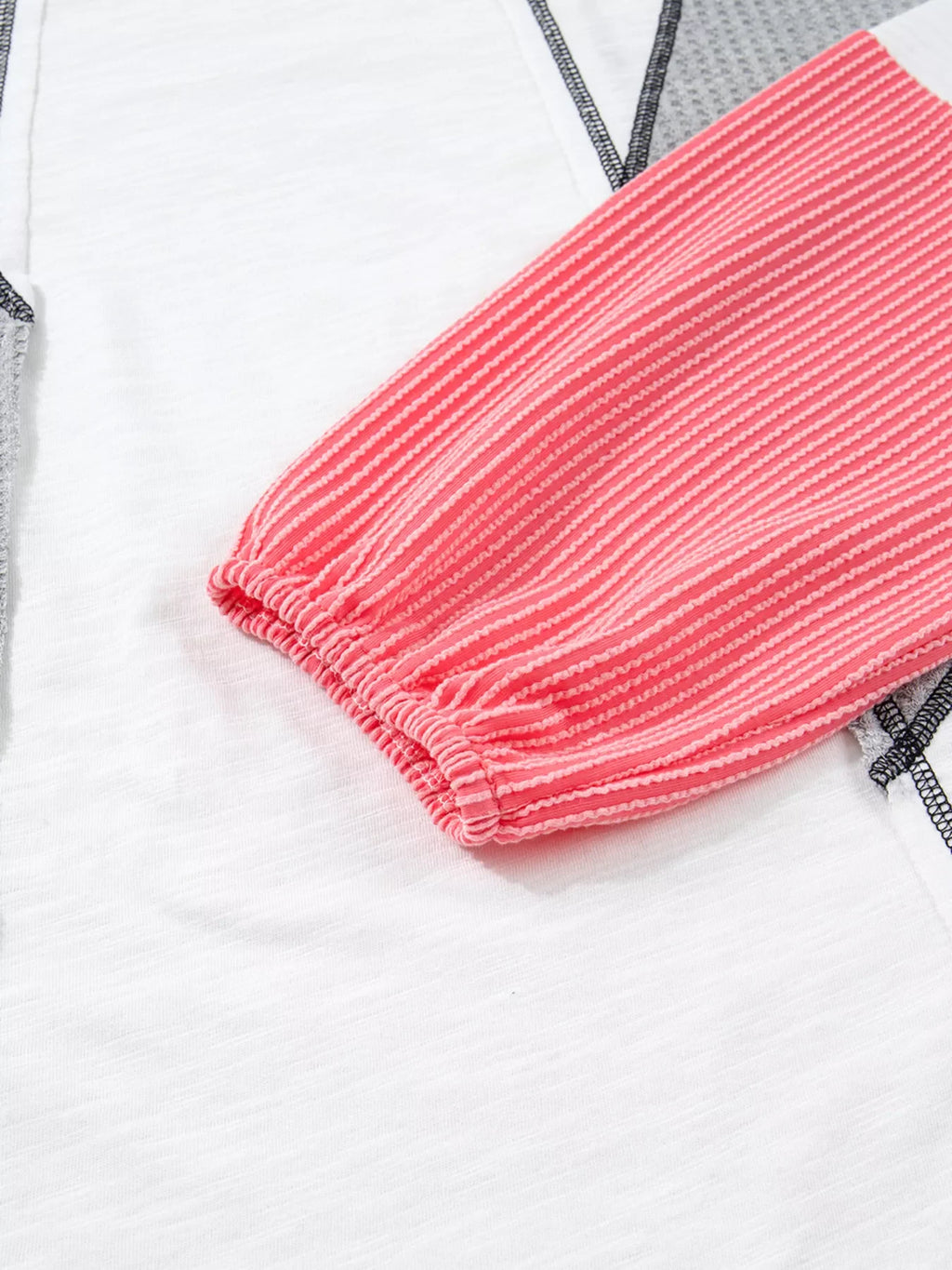 Color Block Textured Knit Patchwork Casual Top