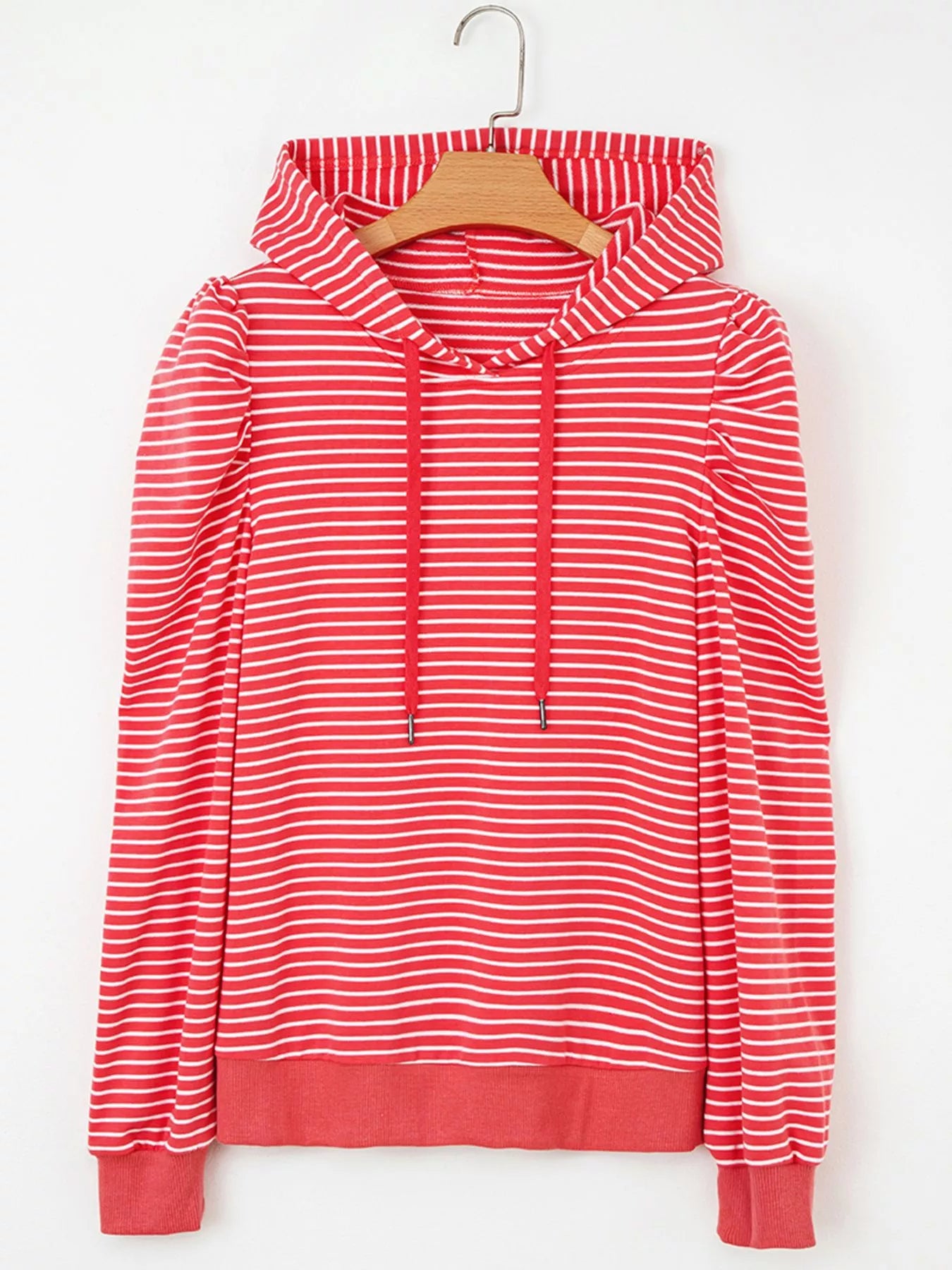 Striped Puff Sleeve Hoodie with Drawstring