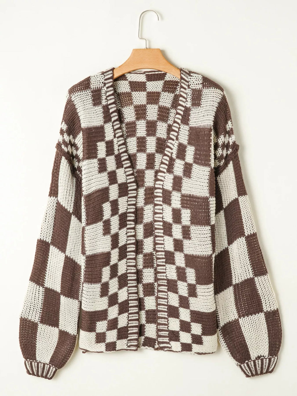 Checkerboard Pattern Sweater Cardigan