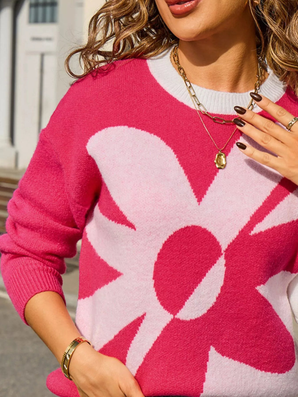 Floral Pattern Color Block Sweater