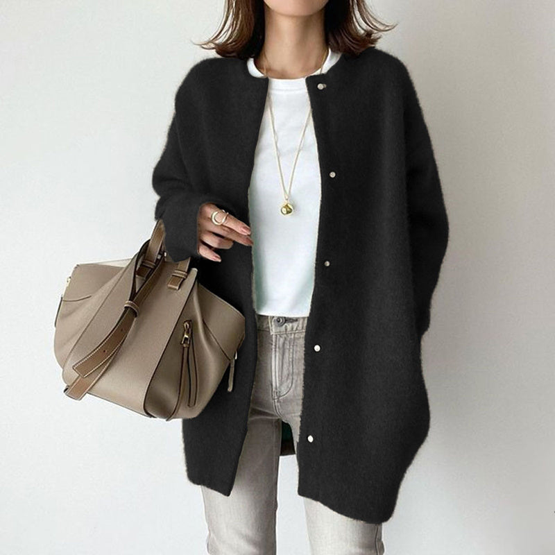 Women’s Wool-Like Oversized Coat — Solid Color, Long Sleeve Button-Up Trench