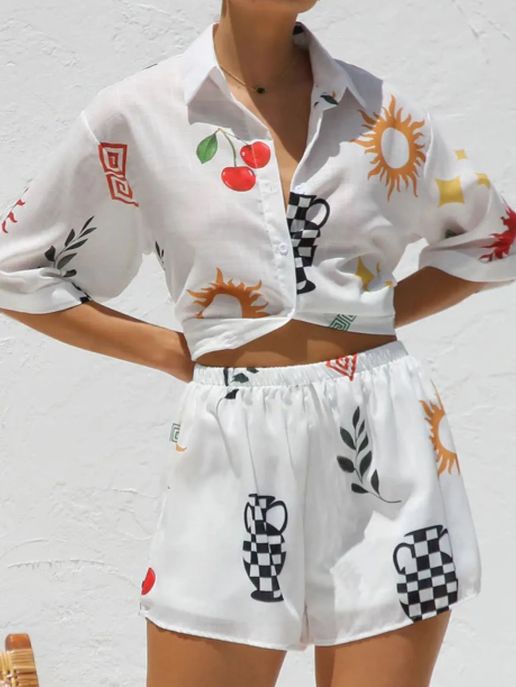 Printed Button Up Top and Shorts Set