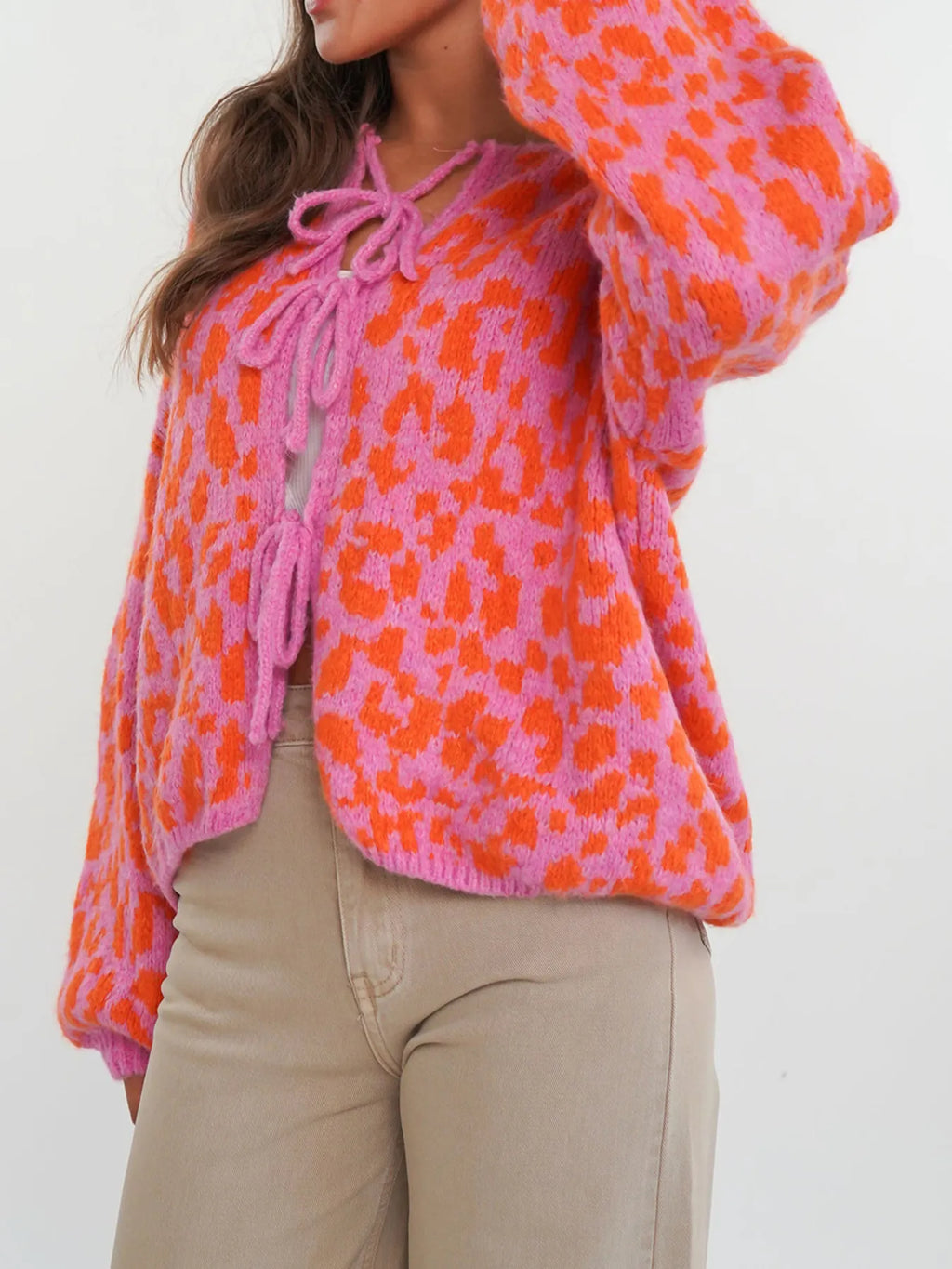 Leopard Tie Front Cardigan