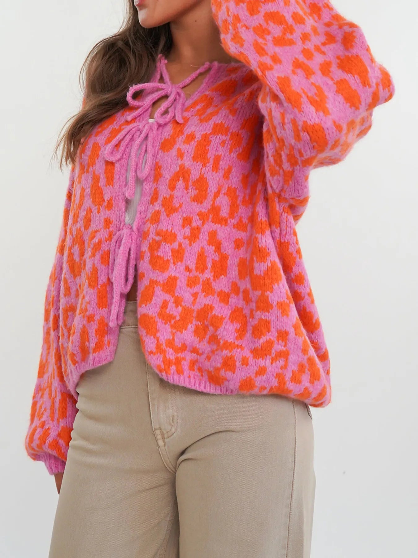 Leopard Tie Front Cardigan