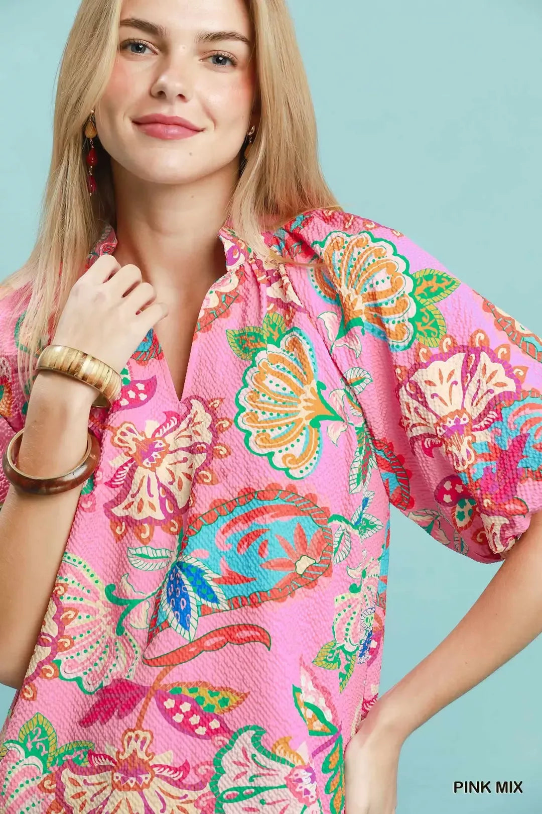 Umgee Mix Floral Print Scallop Hem Blouse