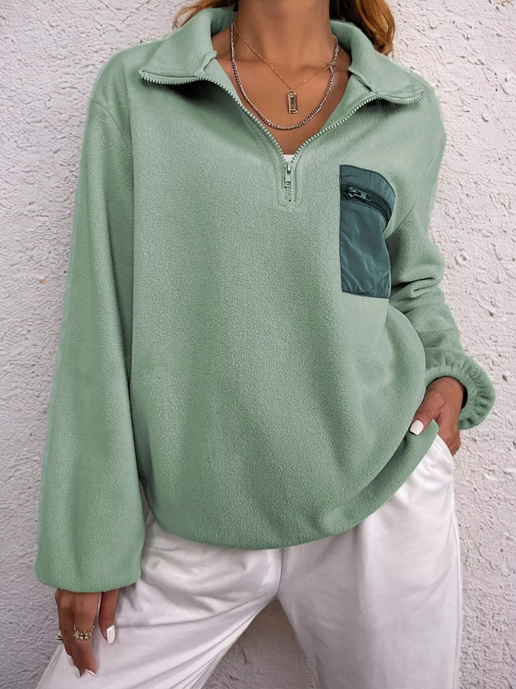 Half Zip Dropped Shoulder Sweatshirt