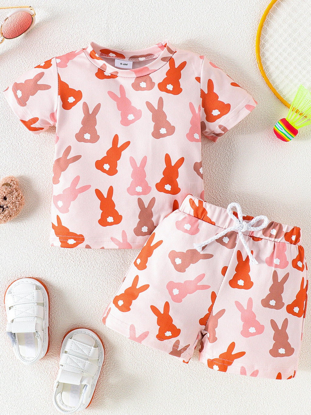 Children's Bunny Print Short Sleeve Top and Shorts Set