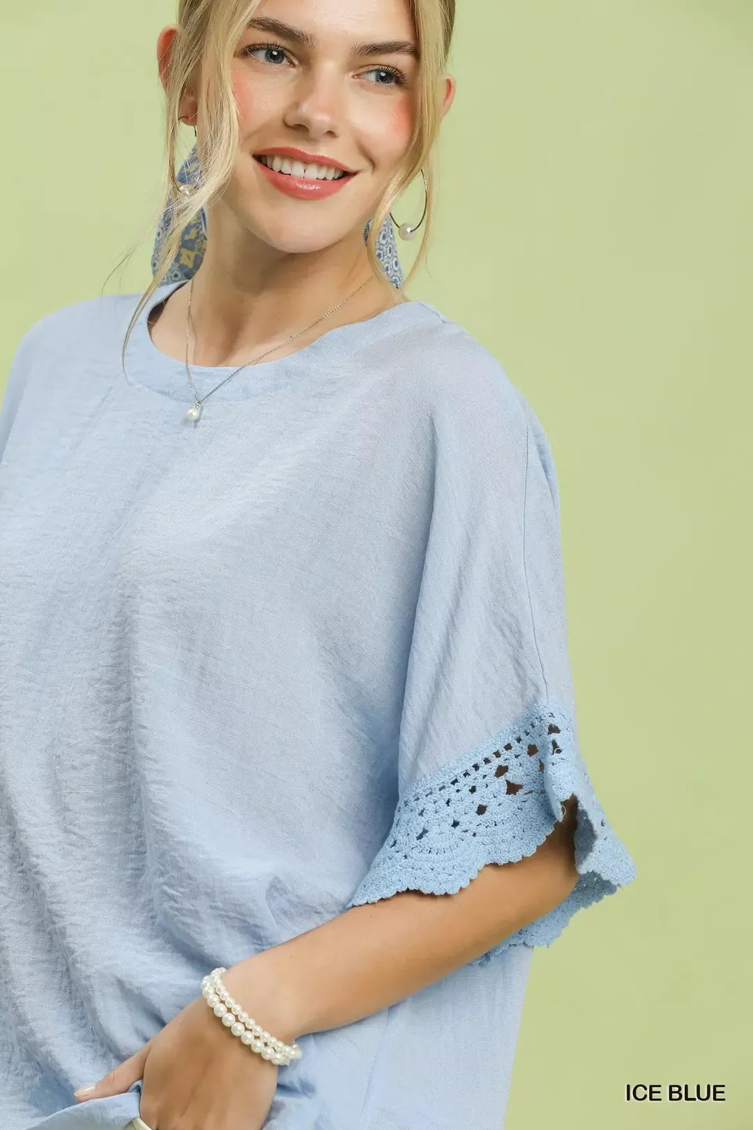 Umgee Crochet Trim Flutter Sleeve Top