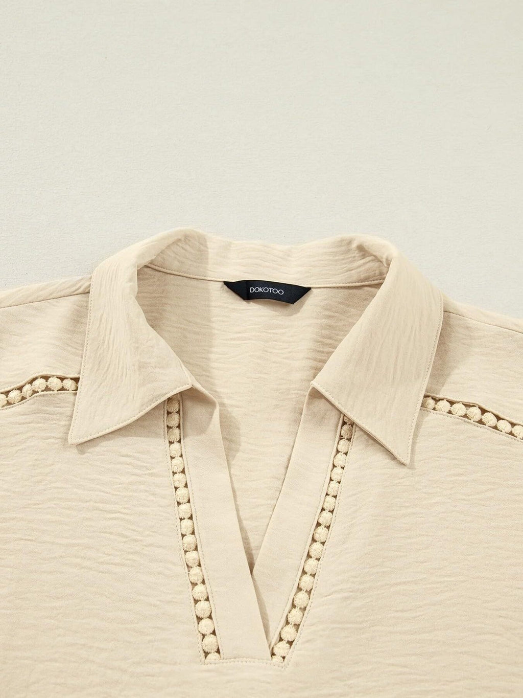 Johnny Collar Roll-Up Sleeve Blouse