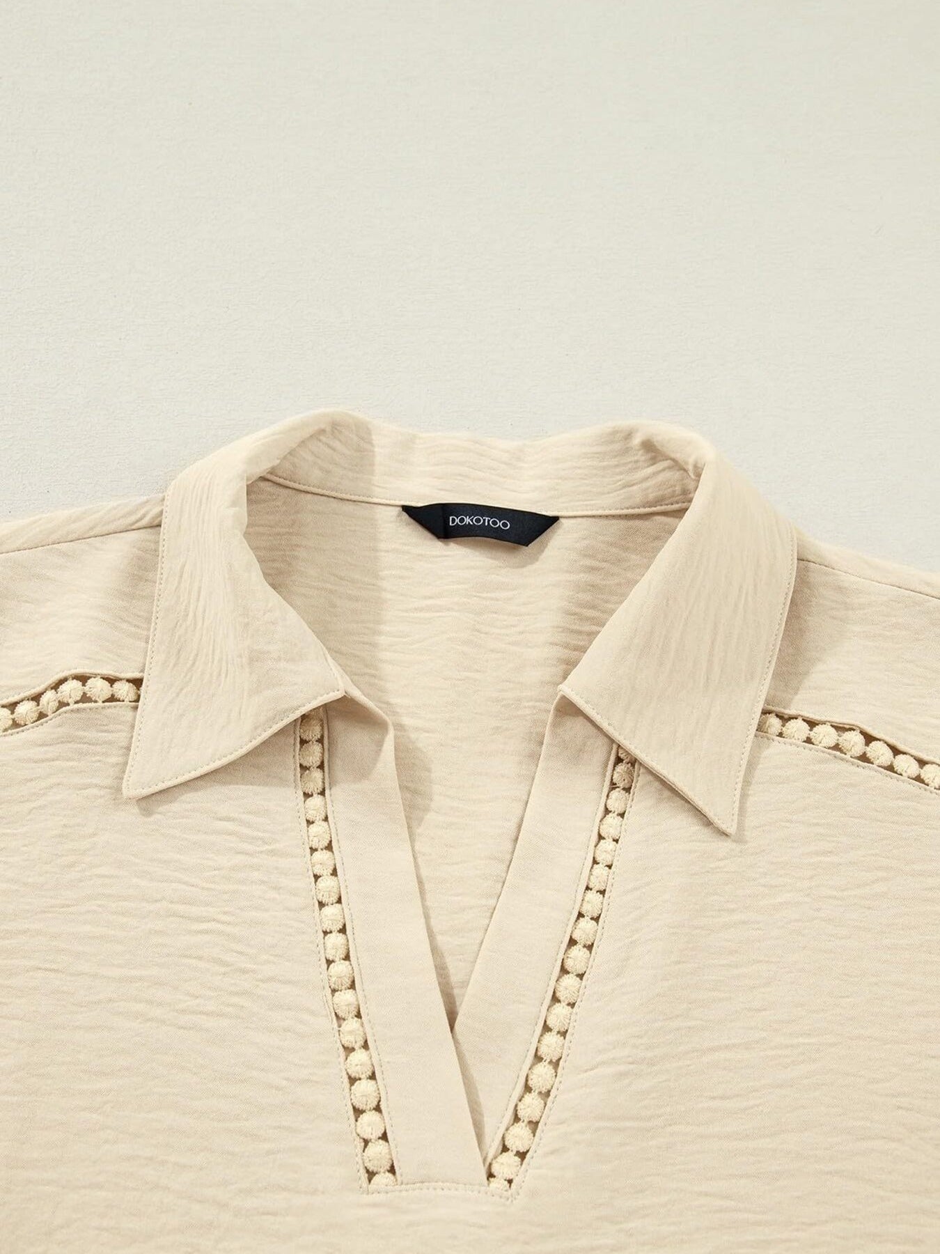 Johnny Collar Roll-Up Sleeve Blouse
