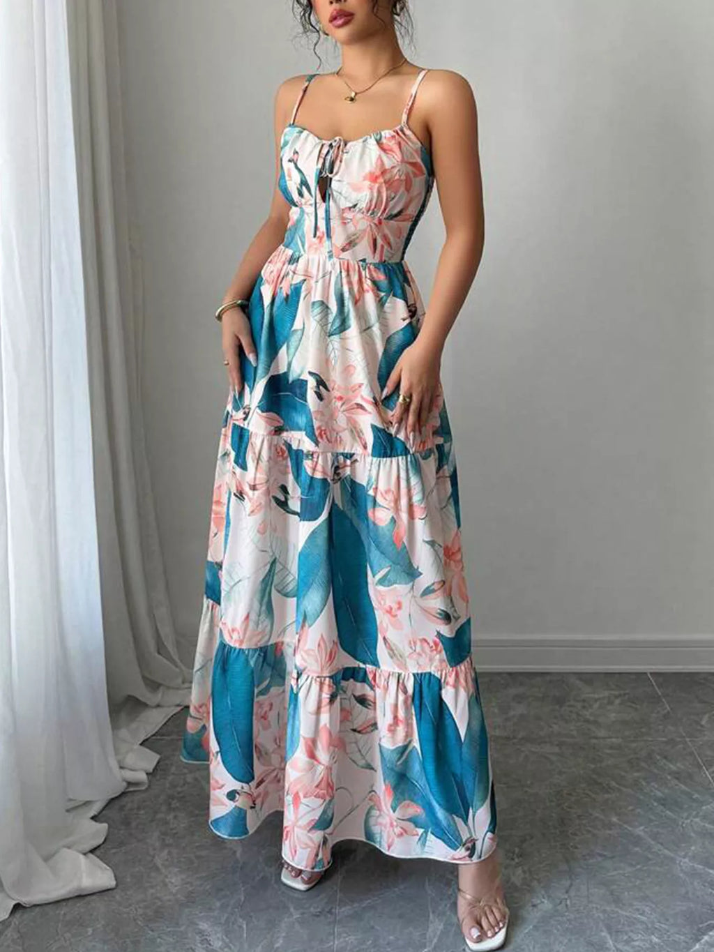 Floral Print Tiered Maxi Cami Dress