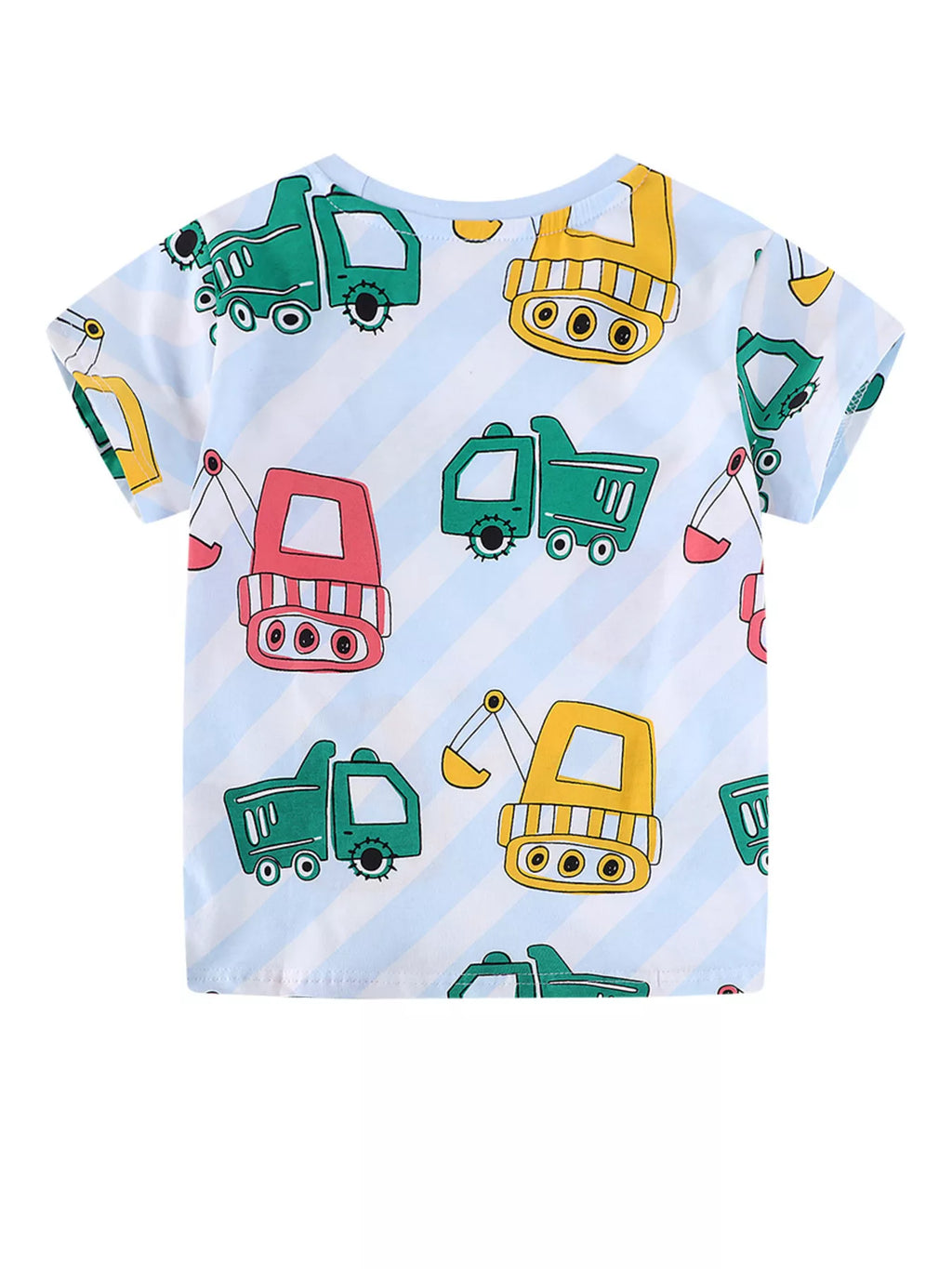 Children's Cartoon Construction Vehicle Print Crew Neck Short Sleeve T-Shirt