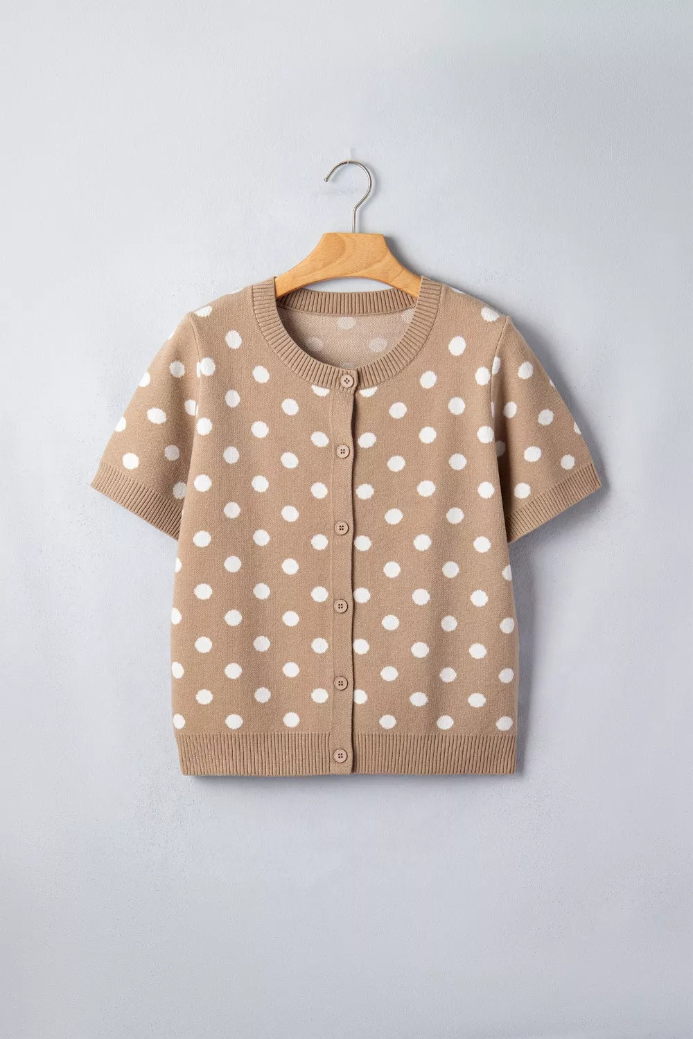 Polka Dot Short Sleeve Button Down Sweater Cardigan