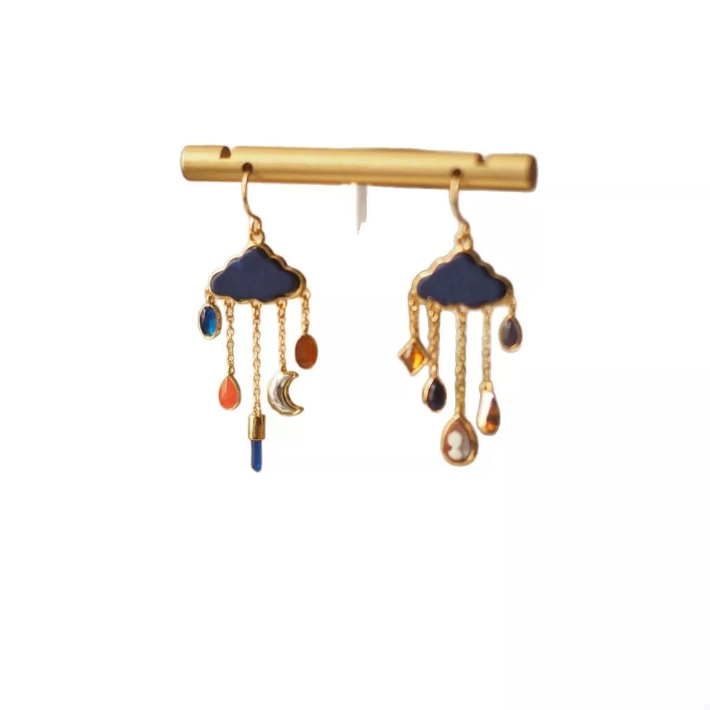 Cloud Dangle Earrings with Colorful Charms