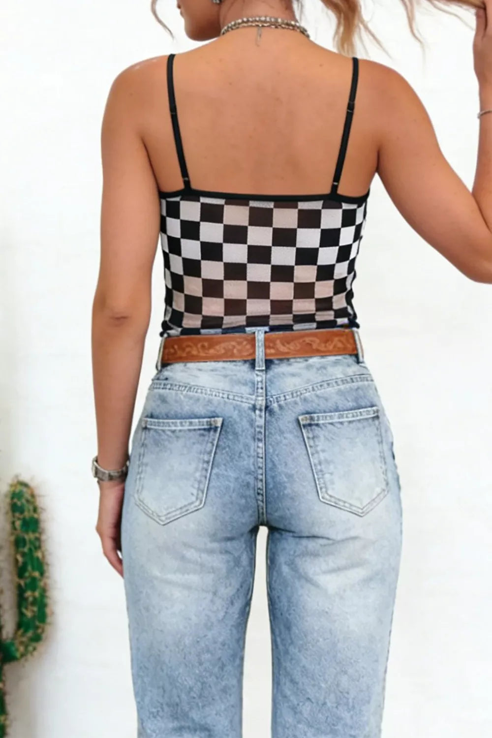 Checkered Sheer Mesh Cami