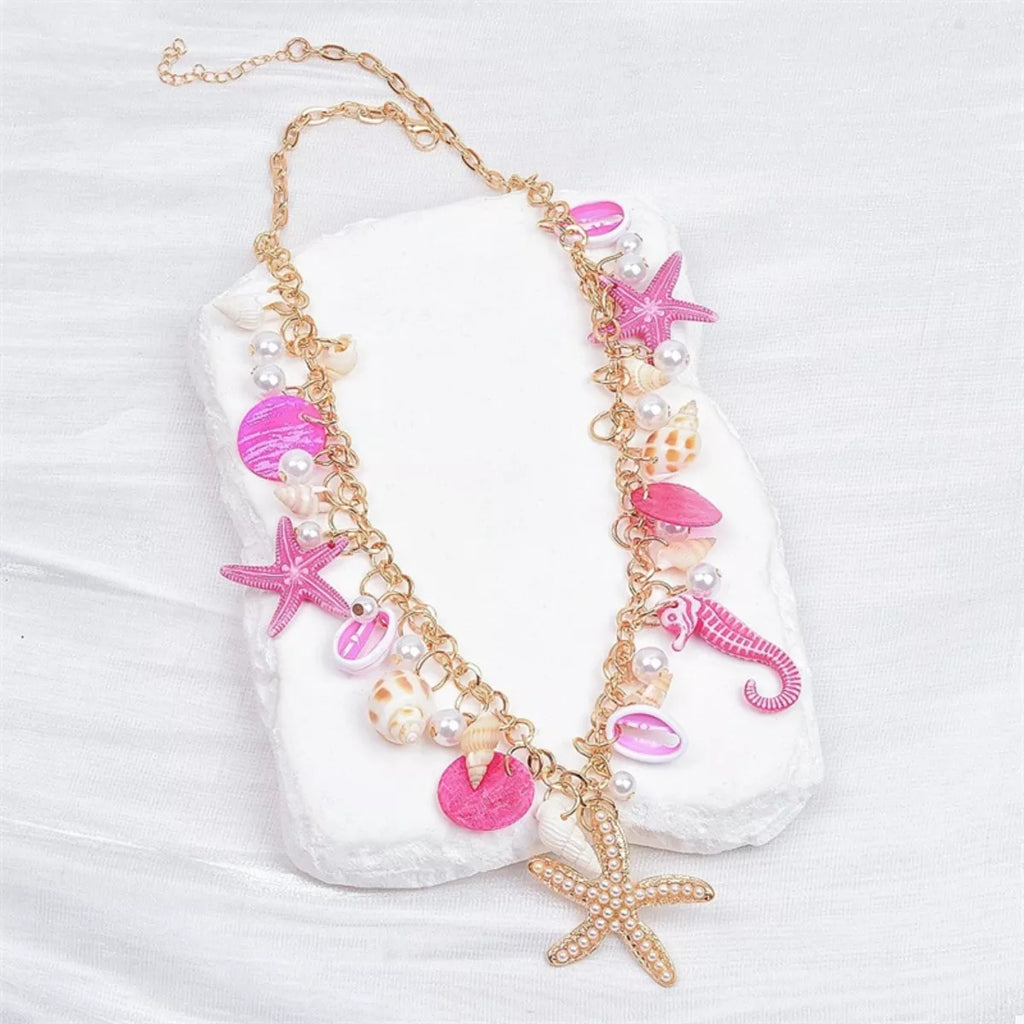 Ocean Charm Shell Starfish Statement Necklace