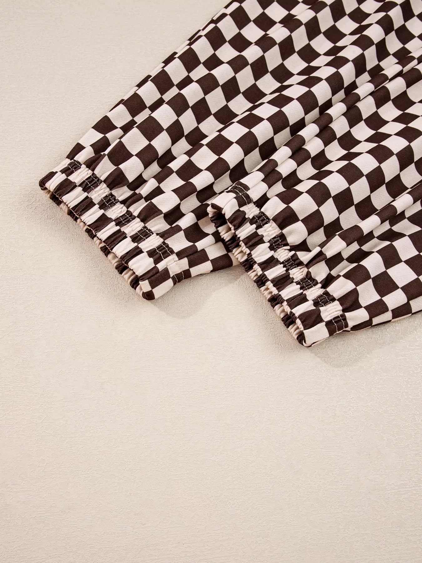 Checkered Drawstring Hoodie and Pants Set