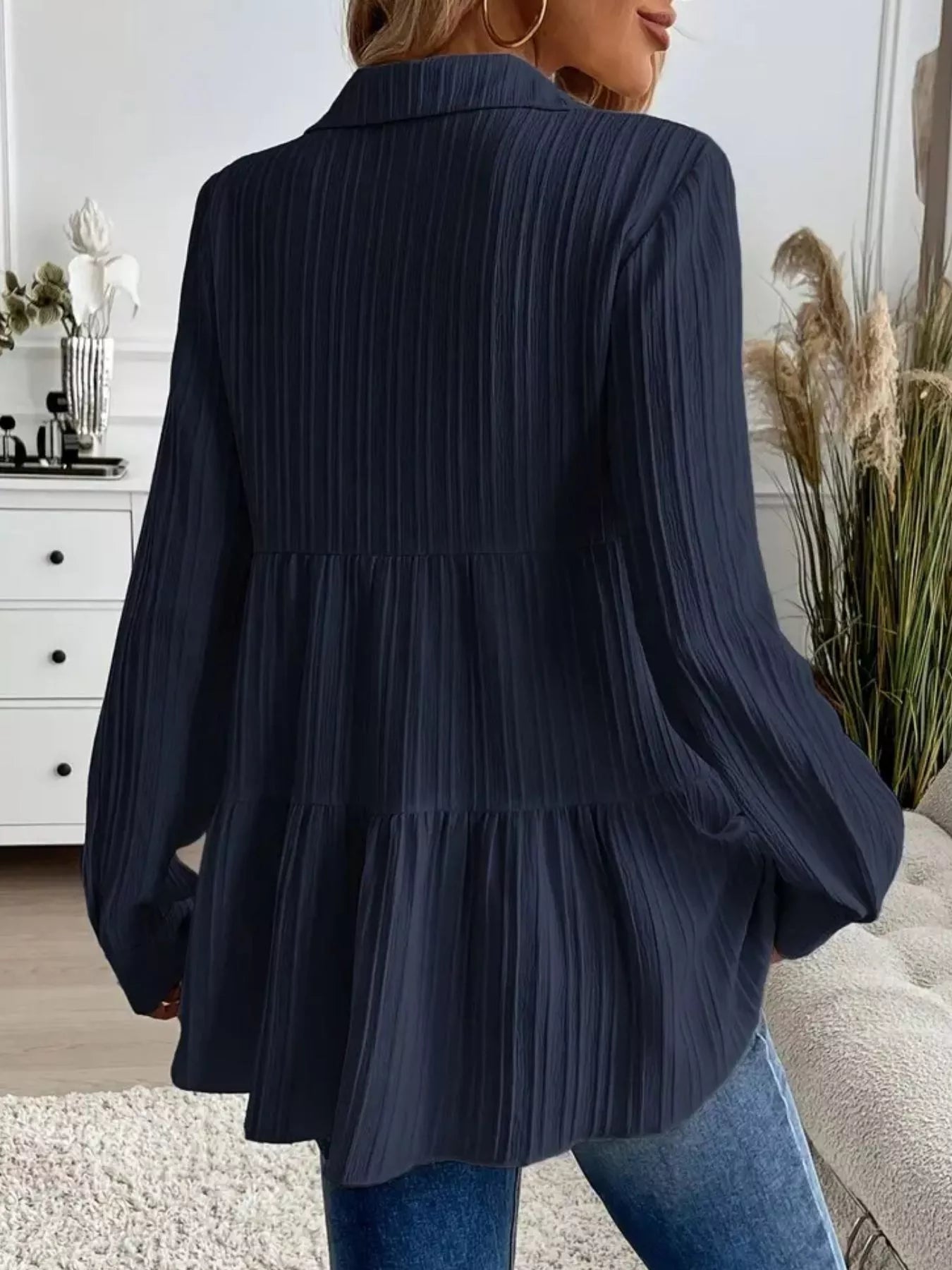 Button-Down Long Sleeve Tiered Shirt