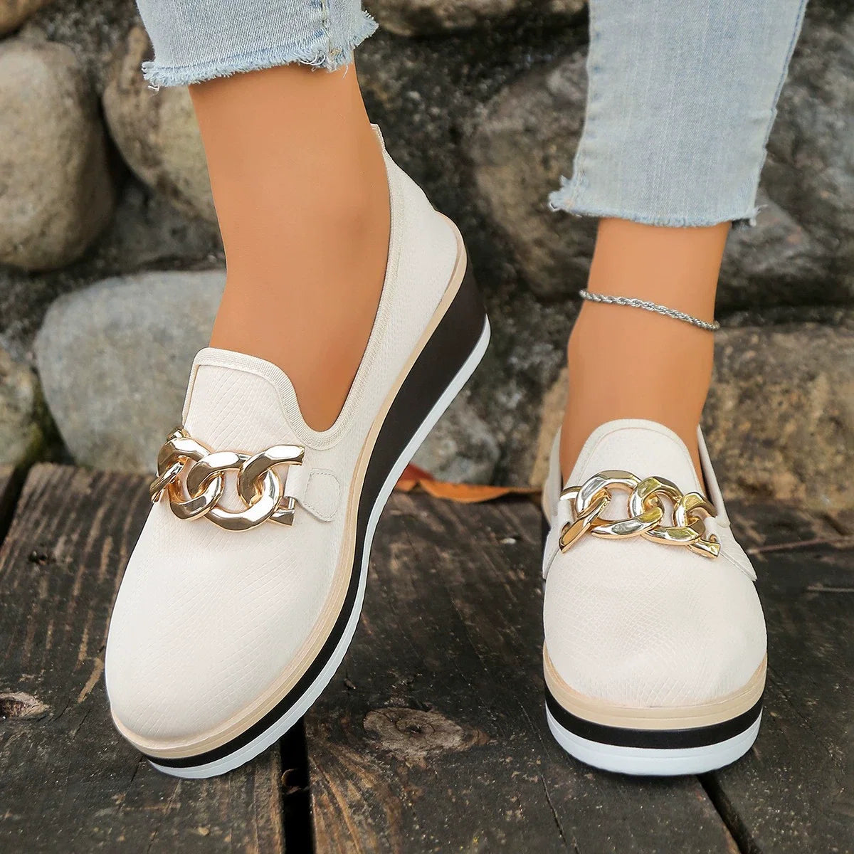 Chain Decor Wedge Loafers