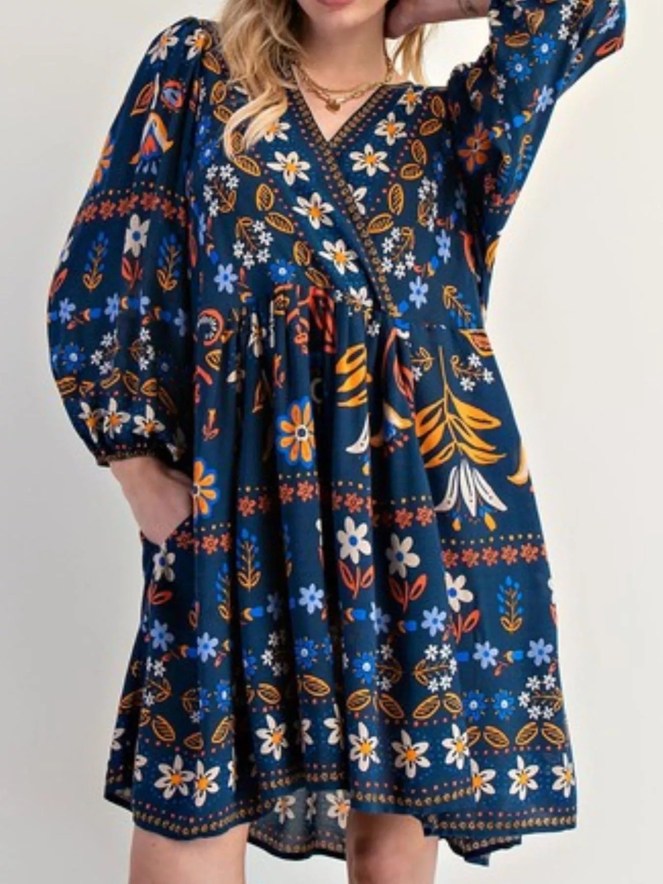 Bohemian Floral Print Long Sleeve Mini Dress