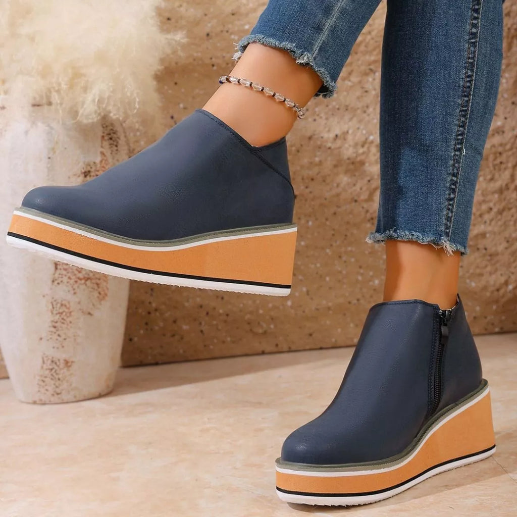 Round Toe Wedge Ankle Boots