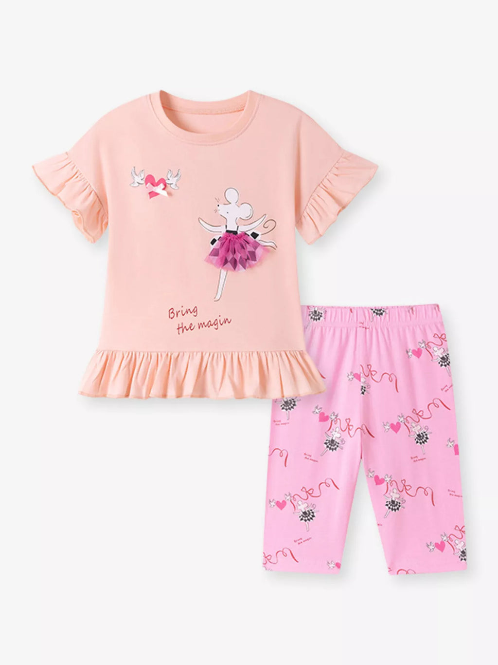 Children's Ruffled Hem Top and Capris Pants Set